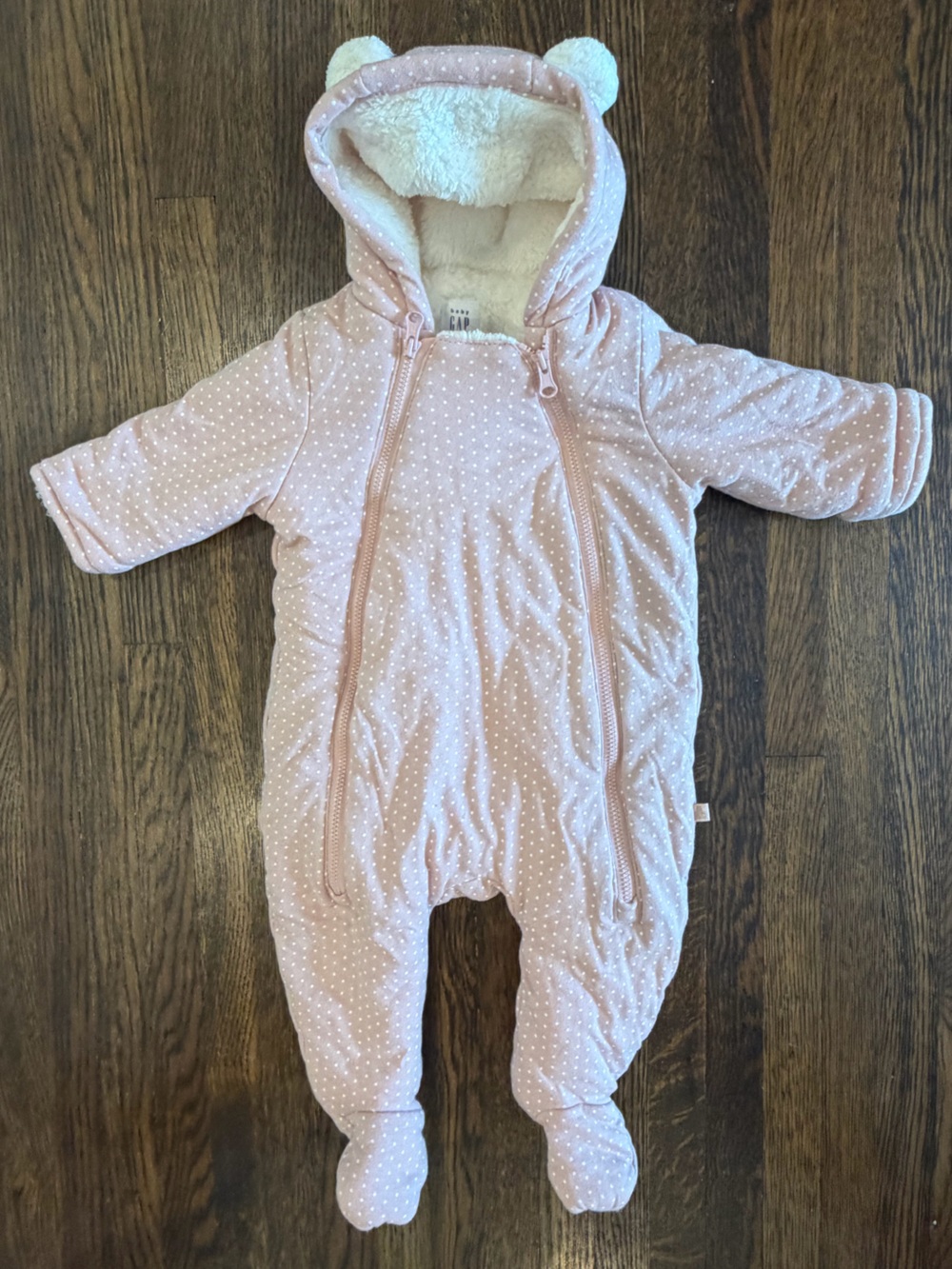 Baby Gap Fleeced Cozy Pink Dot Infant Hooded Suit